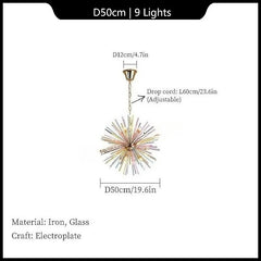 Gold Metal Frame Starburst Pendant Light with Colorful Glass Rods