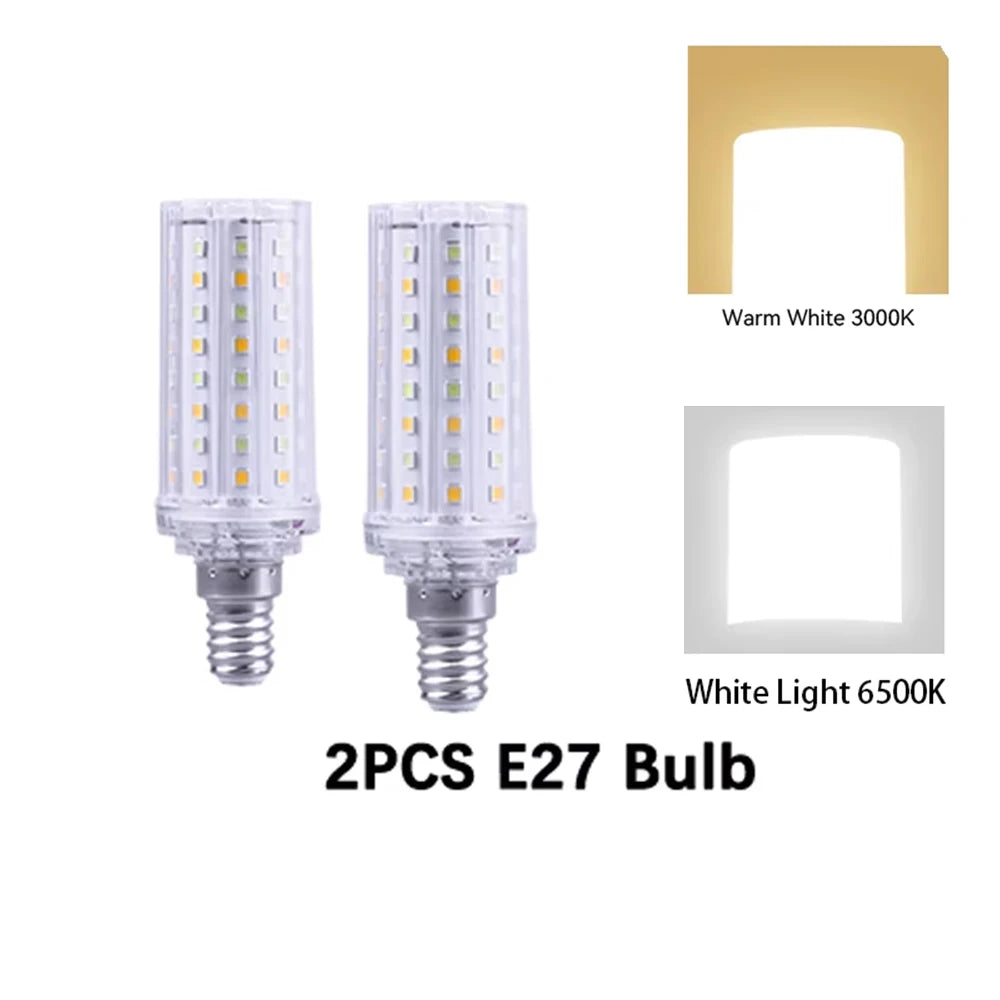 Two E27 LED bulbs with color temperature options on a white background