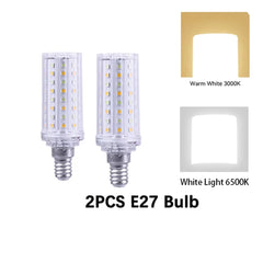 Two E27 LED bulbs with color temperature options on a white background
