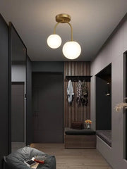 Gold Arch Dual Globe Semi-Flush Mount Ceiling Light Fixture