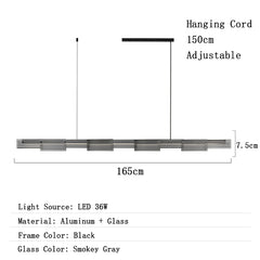Measurement chart of a pendant light with dimensions and specifications.
