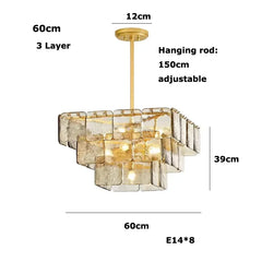 Tiered Amber Glass Chandelier with Brushed Gold Finish Metal Frame