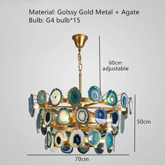 Gold Branch Sputnik Chandelier with Blue Agate Slices