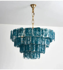 Gold Tiered Glass Chandelier Hanging Pendant Light