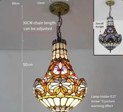 Stained Glass Bell Pendant Light with Gold Finish Metal Frame