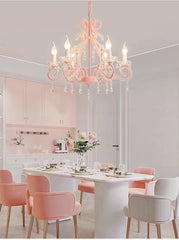 Pink Crystal Candelabra Chandelier with Teardrop Accents