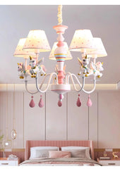 Pink White Unicorn Chandelier Children's Room Flush Mount Light