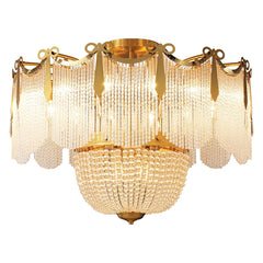 Gold Crystal Tiered Flush Mount Chandelier with Draped Beaded Strands