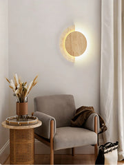 Modern Wood and Stone Arc Wall Sconce with Warm LED Glow
