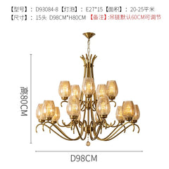 Gold Finish Tiered Candle Chandelier with Amber Crackle Glass Shades