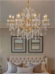 Gold Crystal Candelabra Chandelier with Clear Crystal Droplets