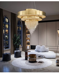 Tiered Crystal Waterfall Chandelier with Gold Finish Metal Frame