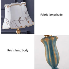 Ornate Floral Fabric Shade Table Lamp with Carved Resin Base