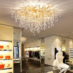 Gold Branch Crystal Droplet Chandelier Light with Metal Frame