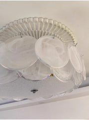 White Glass Floral Flush Mount Ceiling Light Chrome Brass Finish