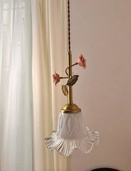 Gold Ceramic Flower Pendant Light with Glass Shade