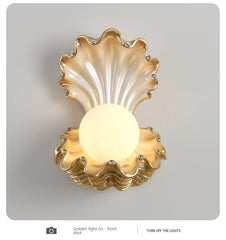 Seashell Wall Sconce Gold and Pink Pearl Accent Wall Light