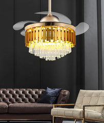 Modern ceiling fan with light fixture in a living room setting