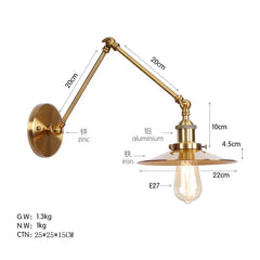 Brushed Gold Cone Shade Adjustable Wall Sconce Hanging Ceiling Light