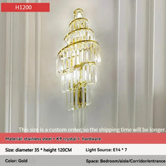 Gold Crystal Spiral Wall Sconce with Modern Brass Frame
