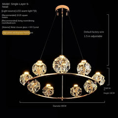 Gold Crystal Orb Linear Pendant Light with Oval Frame
