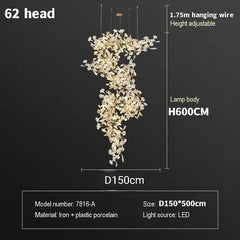 Gold Ginkgo Leaf Chandelier Light Cascading Branch Pendant
