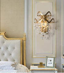 Gold Wavy Shell and Crystal Waterfall Wall Sconce