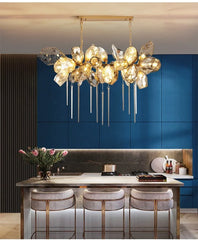 Gold Faceted Crystal Waterfall Chandelier Pendant Light