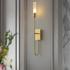 Modern Gold Metal Arc Wall Sconce with Frosted Glass Shade