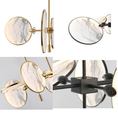Collage of modern pendant lights with gold and black finishes.