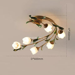 Gold Floral Semi-Flush Ceiling Light with Glass Shades
