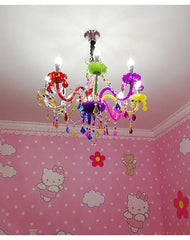 Rainbow Crystal Chandelier with Color Shades and Jewel Drops