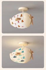 Airplane Cloud Fabric Flush Mount Ceiling Light with Wooden Propeller