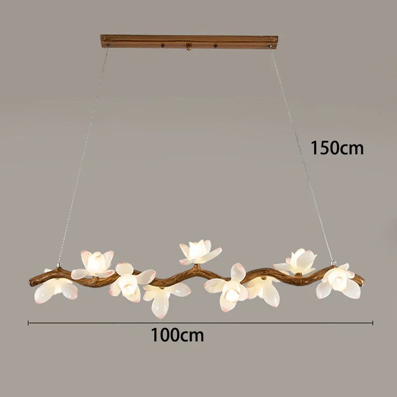 Decorative ceiling light fixture with floral design and measurement labels on a gray background