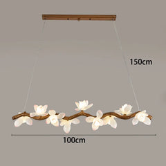 Decorative ceiling light fixture with floral design and measurement labels on a gray background