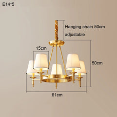 Polished Copper Ring Chandelier with Fabric Shades