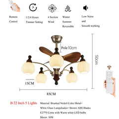 Gold Brass Sputnik Fan Chandelier with Frosted Glass Bell Shades