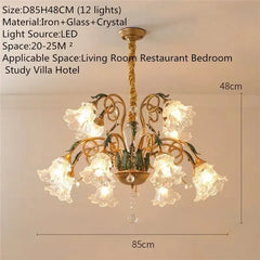 Gold Floral Glass Chandelier Multi-Arm Pendant Light