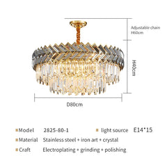 Gold Crystal Tiered Waterfall Chandelier with Geometric Accents