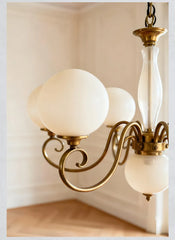 Gold Swirl Globe Pendant Light with Pink Glass Shades