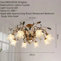 Gold Floral Glass Chandelier Multi-Arm Pendant Light