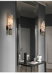 Marble and Gold Reeded Cylinder Wall Sconce, Modern Accent Lighting