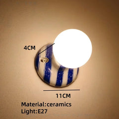 Striped Ceramic Sconce Light Fixture with Frosted Globe Shade