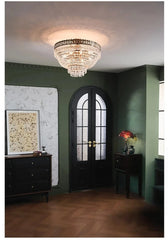 Tiered Crystal Chandelier with Ornate Metal Frame