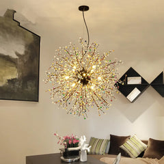 Starburst Pendant Light with Colorful Ceramic Flower Accents