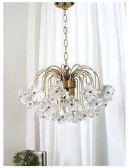 Gold Metal Frame Chandelier with Clear Glass Flower Accents