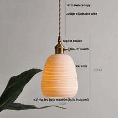 Pendant light with labeled parts and dimensions on a gray background