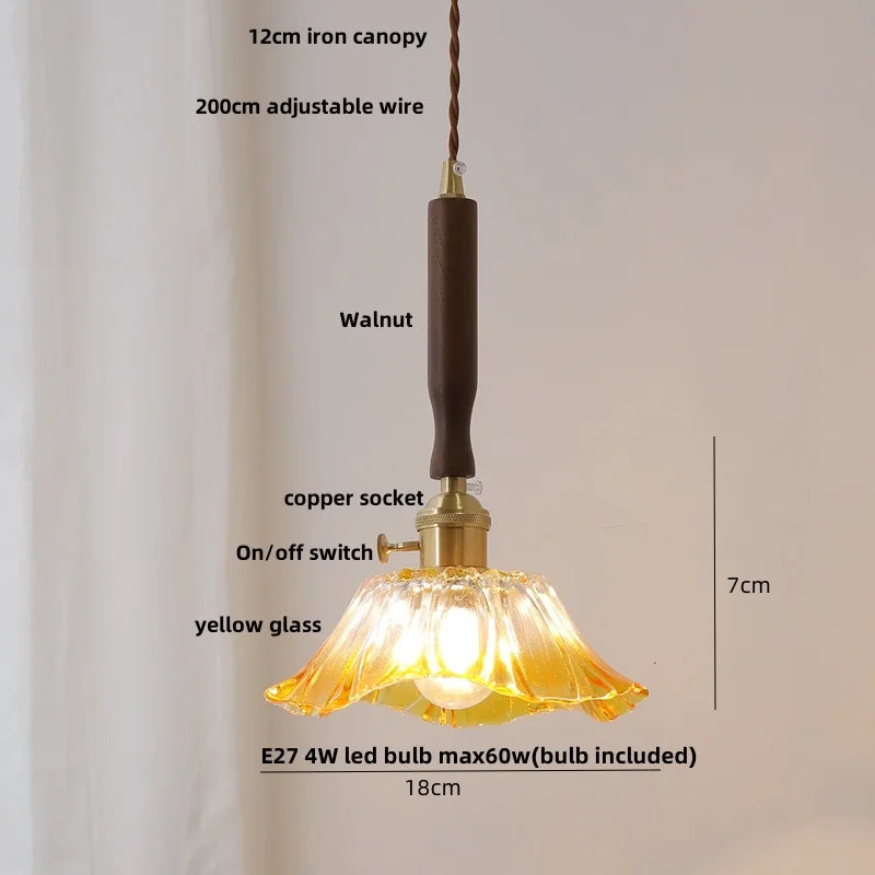 Pendant light with labeled components on a plain background