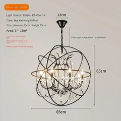 Chandelier with dimensions and specifications on a gray background