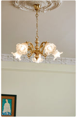 Gold Floral Chandelier With Frosted Glass Shades